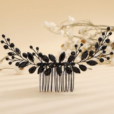 Teyglen Bride Wedding Crystal Hair Comb - Rhinestone Hair Pieces Handmade Full Black Red Blue Crystal Hair Side Comb Shiny Headpieces for Women Girls