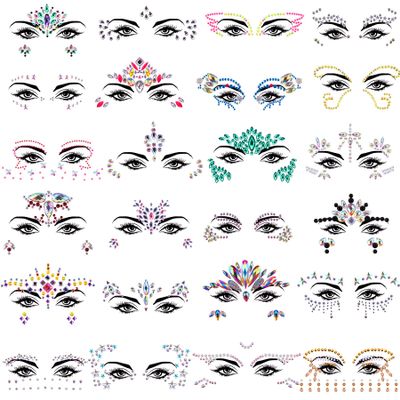 SIQUK 24 Sets Face Jewels Stickers Mermaid Face Gems Rave Face Crystal Rhinestone Face Jewel Gems for Festival Rave Carnival Party