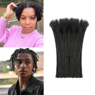 0.6 cm Width 4 Inch 100 Strands Human Hair Loc Extensions, Natural Black 100% Full Handmade Permanent Real Human Hair Dreadlock Extensions for Women/Men/Kids Can Be Dyed Bleached Curled Twisted