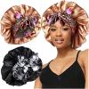 2pcs Large Silky Bonnets with tie Band Braid Bonnet, Satin Bonnet for Sleeping Curly Hair, D view 1