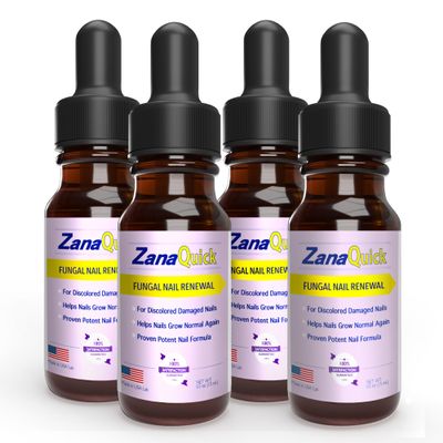 ZanaQuick Toenail Treatment Drops - 4 Pack Extra Strength Nail Repair Solution for Toe Nails & Fingernails - Powerful Nail Care Renewal & Recovery Liquid for Thick, Damaged & Discolored Nails Remedy