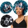 2pcs Large Silky Bonnets with tie Band Braid Bonnet, Satin Bonnet for Sleeping Curly Hair, F view 1