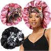 2pcs Large Silky Bonnets with tie Band Braid Bonnet, Satin Bonnet for Sleeping Curly Hair, A view 1