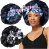 2pcs Large Silky Bonnets with tie Band Braid Bonnet, Satin Bonnet for Sleeping Curly Hair, G view 1