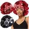 2pcs Large Silky Bonnets with tie Band Braid Bonnet, Satin Bonnet for Sleeping Curly Hair, C view 1