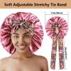 2pcs Large Silky Bonnets with tie Band Braid Bonnet, Satin Bonnet for Sleeping Curly Hair, H view 3