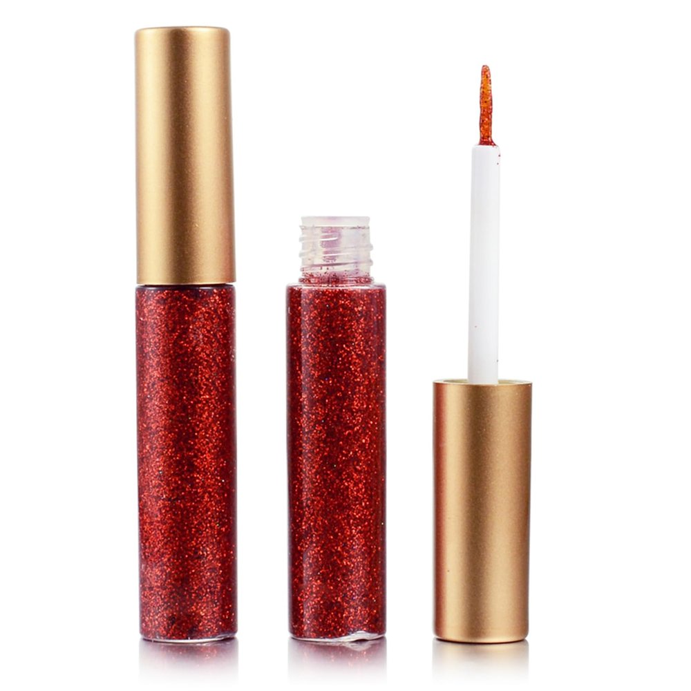 DekRion Glitter-Eyeliner,Red Giltter-Eyeliner, Long-lasting Waterproof Eye-Glitter Makeup, Silver, Gold, Purple Green High-pigmented Colorful Eye Liner Liquid
