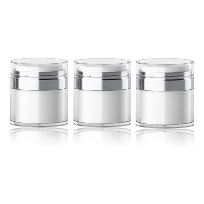 3Pack Cream Jar Vacuum Bottle - Airless Pump Jar Refillable Travel Cream Empty Bottle Lotion Pump Containers Portable Airless Pump Bottle - Pump Jars Container for Creams, Gels & Lotions