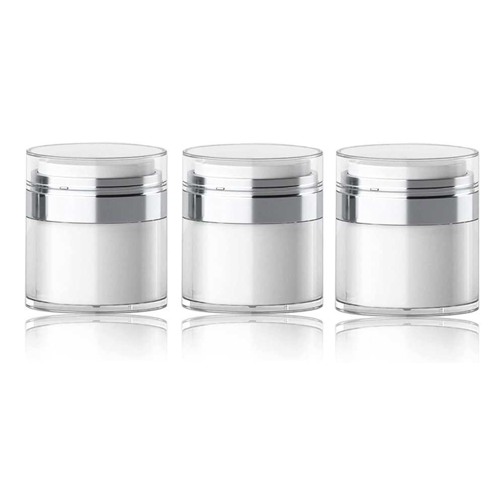 3Pack Cream Jar Vacuum Bottle - Airless Pump Jar Refillable Travel Cream Empty Bottle Lotion Pump Containers Portable Airless Pump Bottle - Pump Jars Container for Creams, Gels & Lotions