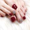 24 PCS Press on Toenails Short Square Fake Toenails Red Fake Toenails Rhinestone Fake Toenails Wearable Fake Toenails Glossy Fake Toenails Acrylic Full Coverage Fake Toenails Gifts for Women and Girls view 1