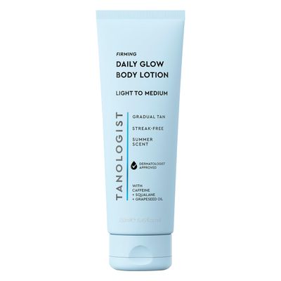 Tanologist Firming Daily Glow Body Lotion- Light/Medium, Fast-Developing, Transfer-Proof Gradual Self Tanner, Summer Scent, Natural Not Orange, Lasts 7 Days, Vegan Formula, 8.45 fl oz