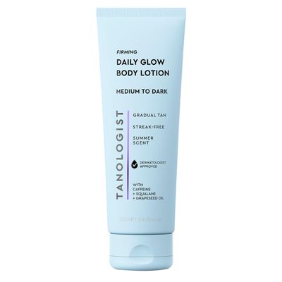 Tanologist Firming Daily Glow Body Lotion- Medium/Dark, Fast-Developing, Transfer-Proof Gradual Self Tanner, Summer Scent, Natural Not Orange, Lasts 7 Days, Vegan Formula, 8.45 fl oz