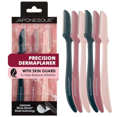 JAPONESQUE Precision Dermaplaner Facial Razors  2pk 6 Piece Set, Eyebrow and Facial Hair Single Blade Razors for Women and Men, 2pk, 6ct.