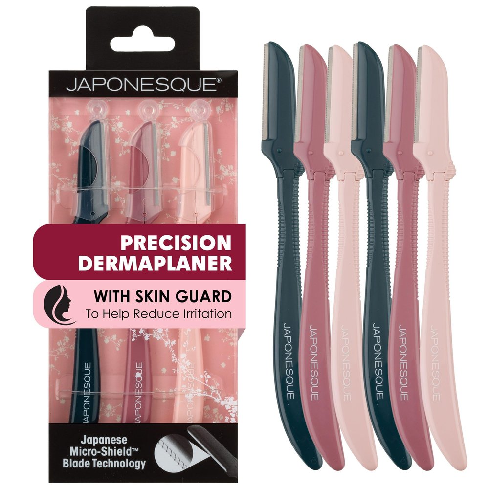 JAPONESQUE Precision Dermaplaner Facial Razors 2pk 6 Piece Set, Eyebrow and Facial Hair Single Blade Razors for Women and Men, 2pk, 6ct.