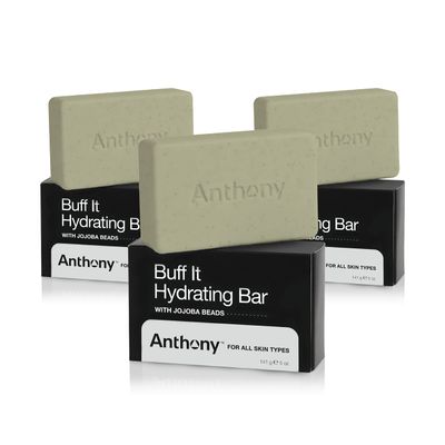 Anthony Men's Buff It Hydrating Soap Bar, 5 Oz, Pack of 3 - Contains Jojoba Beads, Aloe Extract, Avocado & Coconut Oils for Hydrating & Nourishing Body Skin
