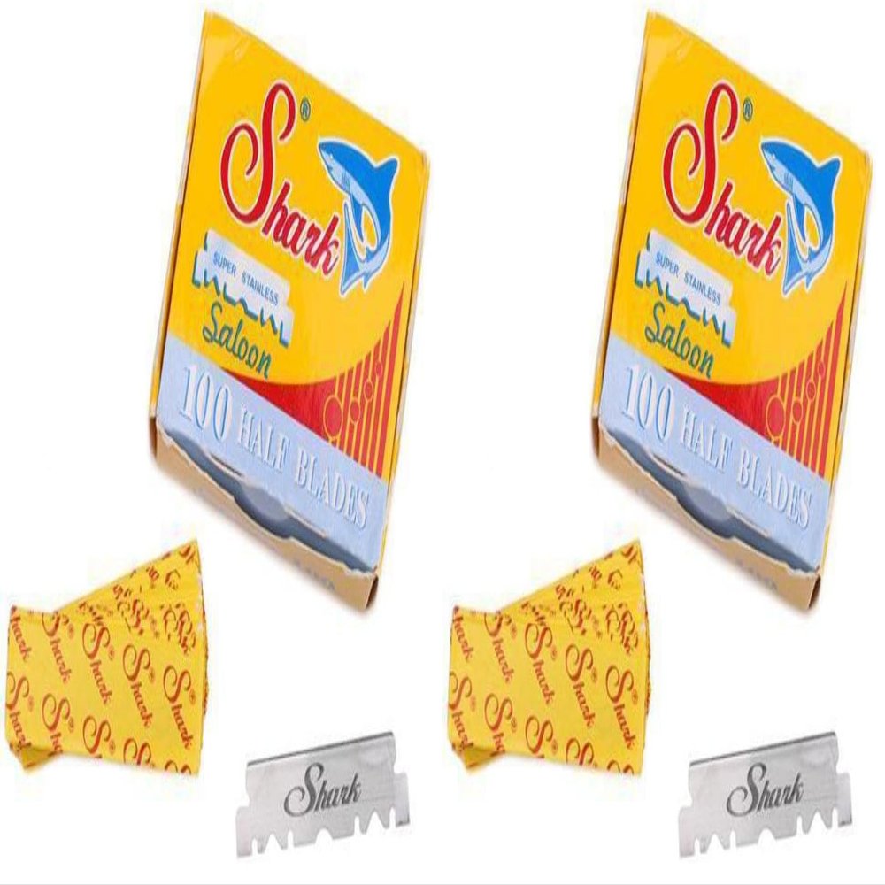 100 Shark Super Stainless Straight Edge Barber Razor Blades for Professional Barber Razors (Pack of 2)