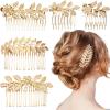 5 Pieces Leaf Hair Side Combs Gold Rhinestone Hair Comb Clips with Teeth Combs for Wedding Hair Accessories for Women, Girls, Bride, Bridesmaid (Gold) view 1