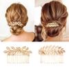 5 Pieces Leaf Hair Side Combs Gold Rhinestone Hair Comb Clips with Teeth Combs for Wedding Hair Accessories for Women, Girls, Bride, Bridesmaid (Gold) view 2