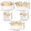 5 Pieces Leaf Hair Side Combs Gold Rhinestone Hair Comb Clips with Teeth Combs for Wedding Hair Accessories for Women, Girls, Bride, Bridesmaid (Gold) view 3