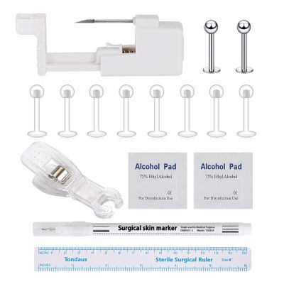 Beautidots 18PCS Body Piercing Kit for Ear/Nose/Lip/Eyebrow/Belly Button/Nipple Stainless Steel Piercing Needles Tools Safety Painless Disposable Self Piercing Gun