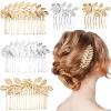 5 Pieces Leaf Hair Side Combs Gold Silver Rhinestone Hair Comb Clips with Teeth Combs for Wedding Hair Accessories for Women, Girls, Bride, Bridesmaid (Gold, Silver) view 1