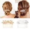 5 Pieces Leaf Hair Side Combs Gold Silver Rhinestone Hair Comb Clips with Teeth Combs for Wedding Hair Accessories for Women, Girls, Bride, Bridesmaid (Gold, Silver) view 2