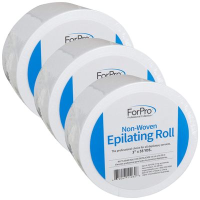 ForPro Non-Woven Epilating Roll for Body and Facial Hair Removal, Tear-Resistant, Lint-Free, 3 x 55 Yards, White (Pack of 3)