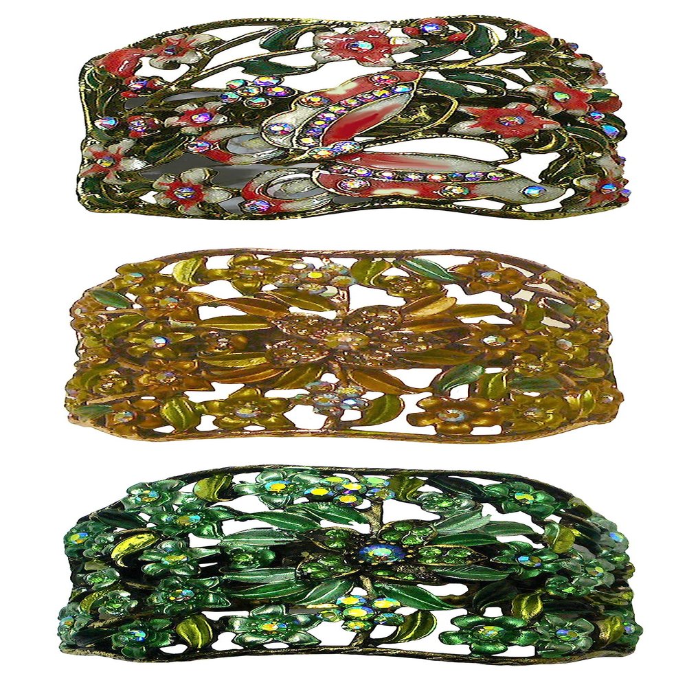 Set of 3 JCGY Crystal Hair Holder Ponytail Barrettes 2 Designs YY86900-4autumnG-5brnGrn