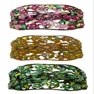 Set of 3 JCGY Crystal Flower Hair Holder Ponytail Barrettes YY86900-5-3rose brown green