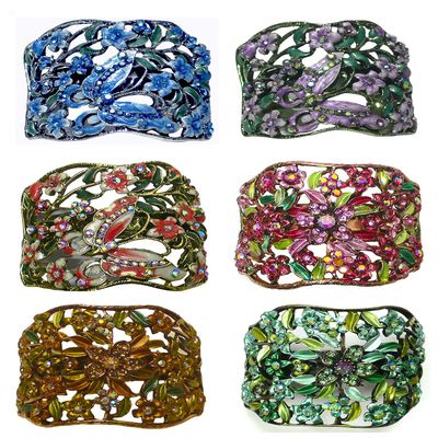 Set of 6 Crystal Butterfly and Flower Hair Holder Barrettes Ponytail Hair Barrettes YY86900-4sBlueGpuSi-5RoseGrnBrn