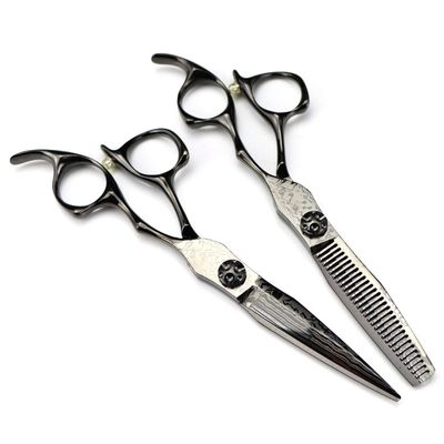 Hair Cutting Scissors, 6 Inch Professional Damascus Steel Scissor Black Hair Scissors Haircut Thinning Barber Cutting Shears Hairdressing Scissors ( Color : Set )