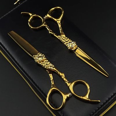 Hair Cutting Scissors, 6 Inch Professional Japan 440c Steel Upscale Gold Cut Hair Scissors Haircut Thinning Barber Cutting Shears Hairdresser Scissors ( Color : Set with bag )