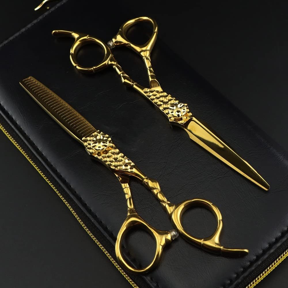 Hair Cutting Scissors, 6 Inch Professional Japan 440c Steel Upscale Gold Cut Hair Scissors Haircut Thinning Barber Cutting Shears Hairdresser Scissors ( Color : Set with bag )