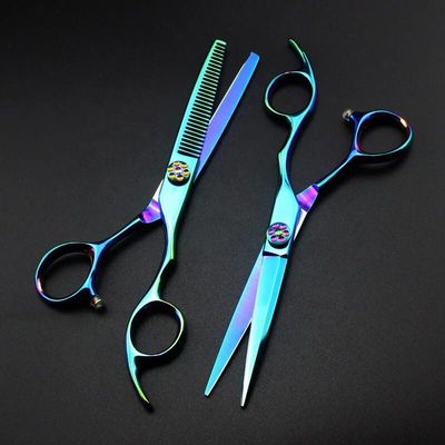 Hair Cutting Scissors, 6 Inch Thinning Cutting Scissors Set Professional Blue Barber Hair Cutter Set