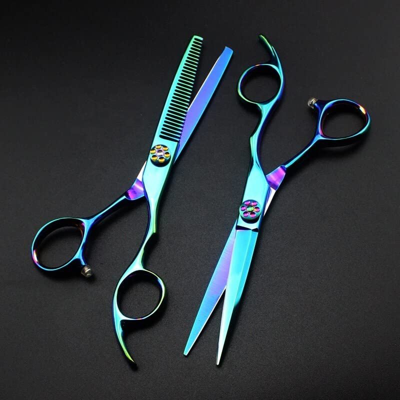 Hair Cutting Scissors, 6 Inch Thinning Cutting Scissors Set Professional Blue Barber Hair Cutter Set