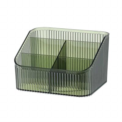 DASITON Large Capacity Makeup Brush Holder,5 Slot Makeup Brush Cup,Vintage striped Make Up Brush Holder,for Vanity Decor,Bathroom Countertops,Desk Storage Container,Cosmetic Display cases(Green-L)