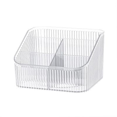 DASITON Large Capacity Makeup Brush Holder,5 Slot Makeup Brush Cup,Vintage striped Make Up Brush Holder,for Vanity Decor,Bathroom Countertops,Desk Storage Container,Cosmetic Display cases(Clear-L)