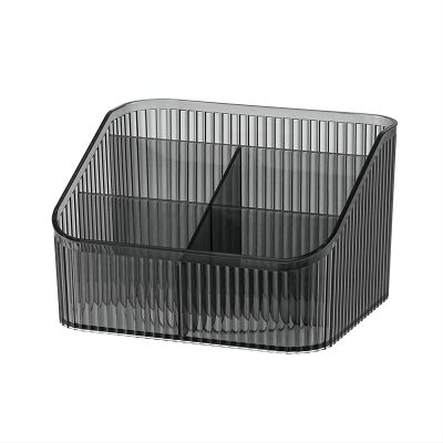 DASITON Large Capacity Makeup Brush Holder,5 Slot Makeup Brush Cup,Vintage striped Make Up Brush Holder,for Vanity Decor,Bathroom Countertops,Desk Storage Container,Cosmetic Display cases(Black-L)