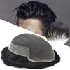LYRICAL HAIR Toupee for Men Hair Piece System French Lace Front Bleached Knots Mens Hairpiece Poly Skin PU Hair Replacement Natural Hairline Wig for Men (8"x10", #1B30 Off Black+30% Gray-120% Med-light to Medium Density) view 1