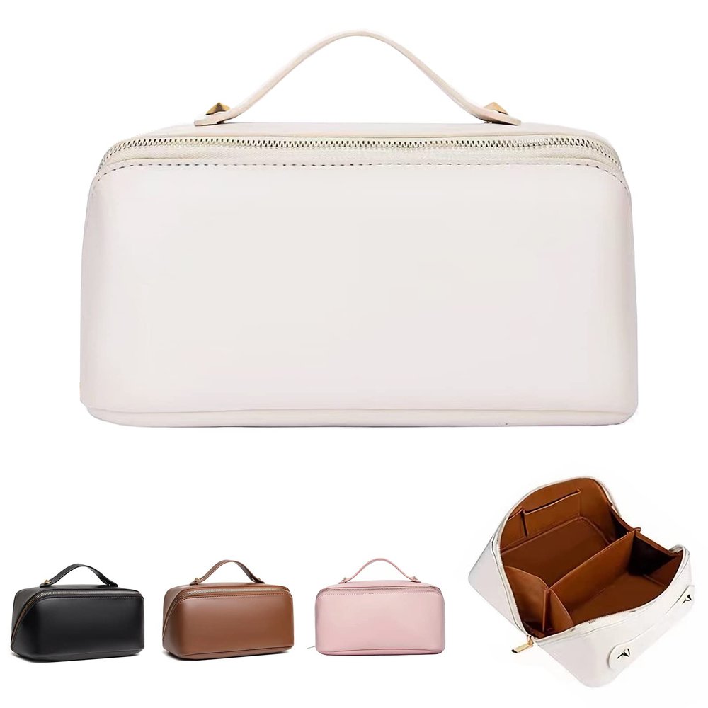 EMPIRIA Makeup Bag,Empira Premium Everything Cosmetic Bag,Waterproof Large Capacity Travel Cosmetic Bag,Leather Travel Makeup Organizer Bag with Compartments and Handle,Toiletry Make Up Bag for Woman.