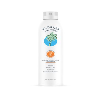 Florida Squeezed SPF 50 Sunscreen Water Resistant Spray|6oz|Vegan and Hawaii 104 Reef Act Compliant (Octinoxate & Oxybenzone Free) Broad Spectrum Moisturizing Sunscreen. Paraben & Phthalate Free.