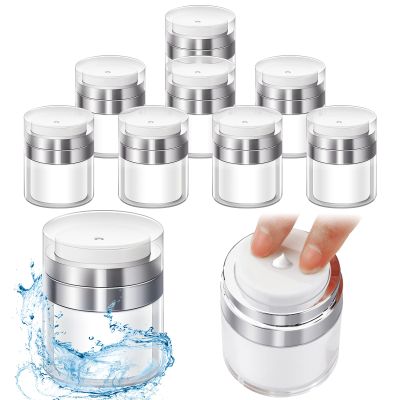Pinkunn 8 Pcs Empty Airless Pump Jar Refillable Cosmetic Container Airless Pump Bottles Portable Travel Dispenser Leakproof Vacuum Bottle Moisturizer Container for Creams Gels Lotions(1 oz)