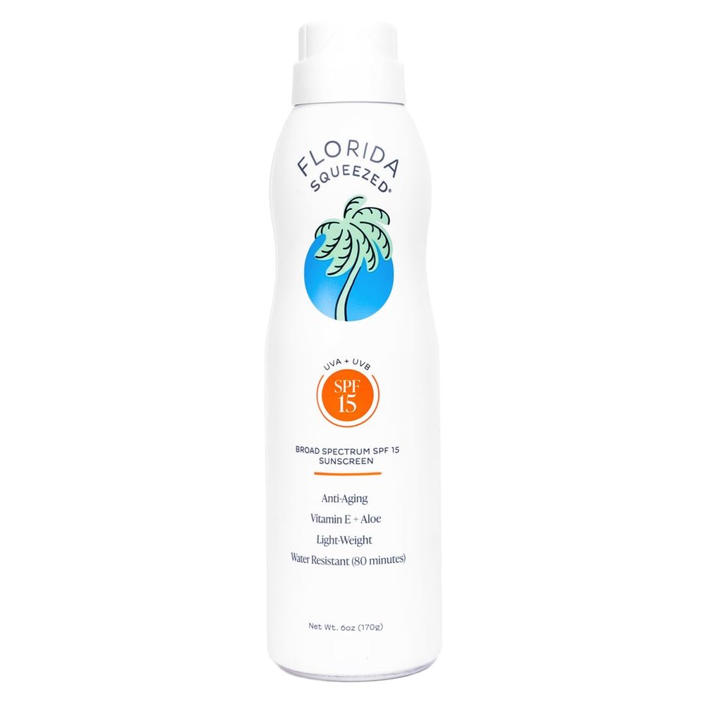 Florida Squeezed SPF 15 Sunscreen Water Resistant Spray|6oz|Vegan and Hawaii 104 Reef Act Compliant (Octinoxate & Oxybenzone Free) Broad Spectrum Moisturizing Sunscreen. Paraben & Phthalate Free.