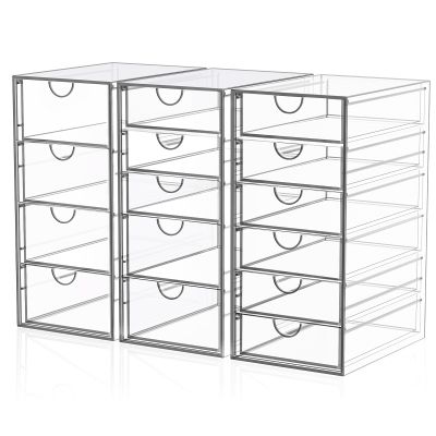 Acrylic 3 Pack Desk Organizers and Accessories, Makeup Organizer Storage With 15 Drawers, Desk Organizers, Dustproof Drawer Organizer and Storage for Make Up, Jewelry, DIY Pen
