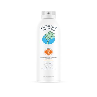 Florida Squeezed SPF 30 Sunscreen Water Resistant Spray|6oz|Vegan and Hawaii 104 Reef Act Compliant (Octinoxate & Oxybenzone Free) Broad Spectrum Moisturizing Sunscreen. Paraben & Phthalate Free.