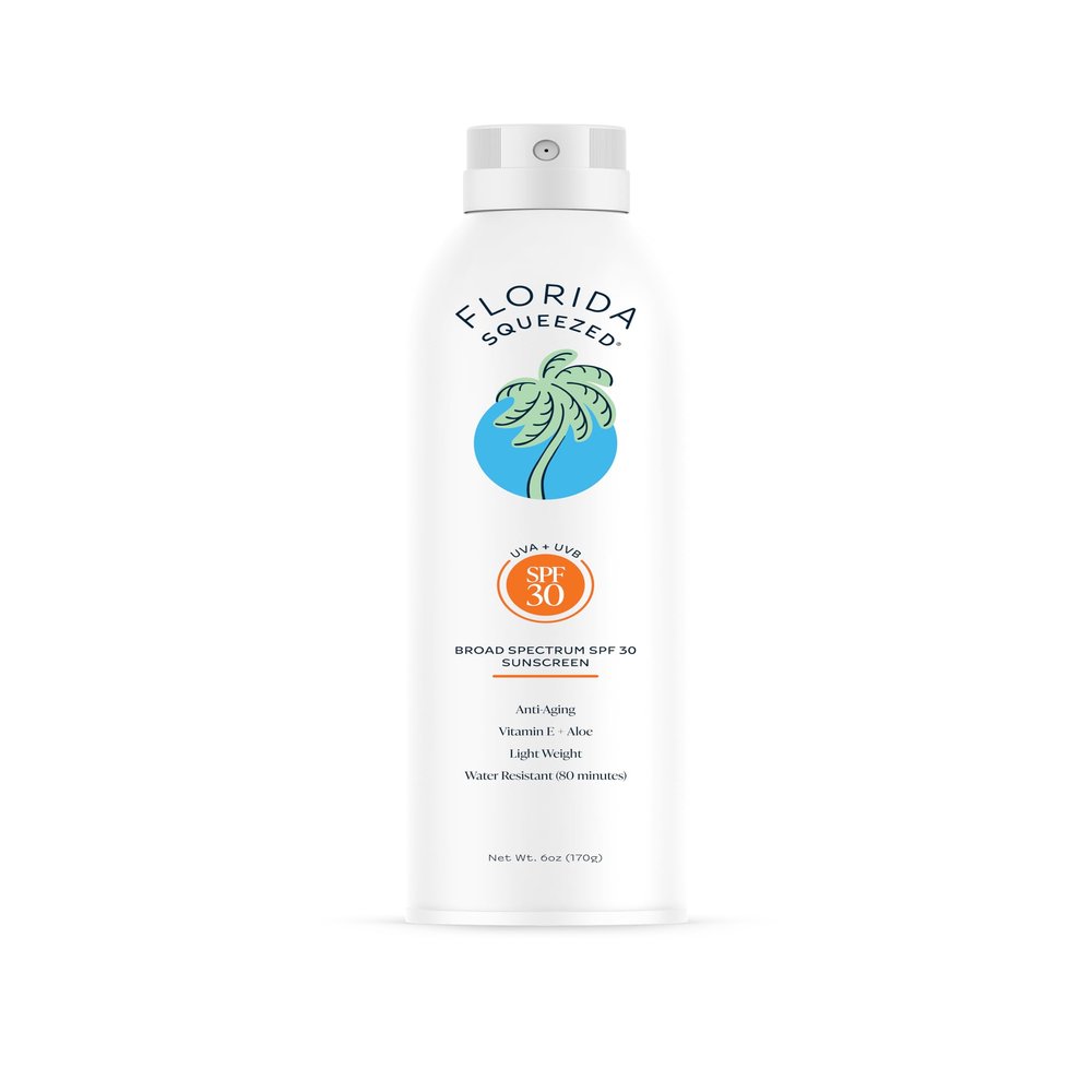 Florida Squeezed SPF 30 Sunscreen Water Resistant Spray|6oz|Vegan and Hawaii 104 Reef Act Compliant (Octinoxate & Oxybenzone Free) Broad Spectrum Moisturizing Sunscreen. Paraben & Phthalate Free.