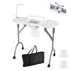 LDAILY Portable Nail Table, Foldable Nail Technician Desk w/Electric Dust Collector, Bendable LED Lamp, Removable Armrest Pad, Carry Bag, Manicure Table with Lockable Wheels for Home, Salon (White) view 1