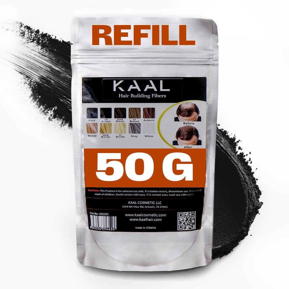 KAAL Hair Fiber Refill Pack | (1.76 oz, Black) Hair Thickening Fibers, Conceal Thinning Hair for Men and Women, Enhancing Hair Texture
