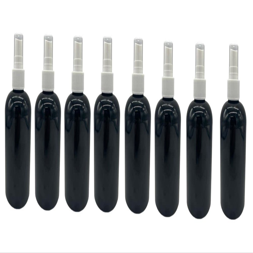 Natural Farms 8 oz Black Boston BPA FREE Bottles - 8 Pack Empty Refillable Containers - Essential Oils Cleaning Products - Aromatherapy | White Fine Mist Sprayers - Made in the USA