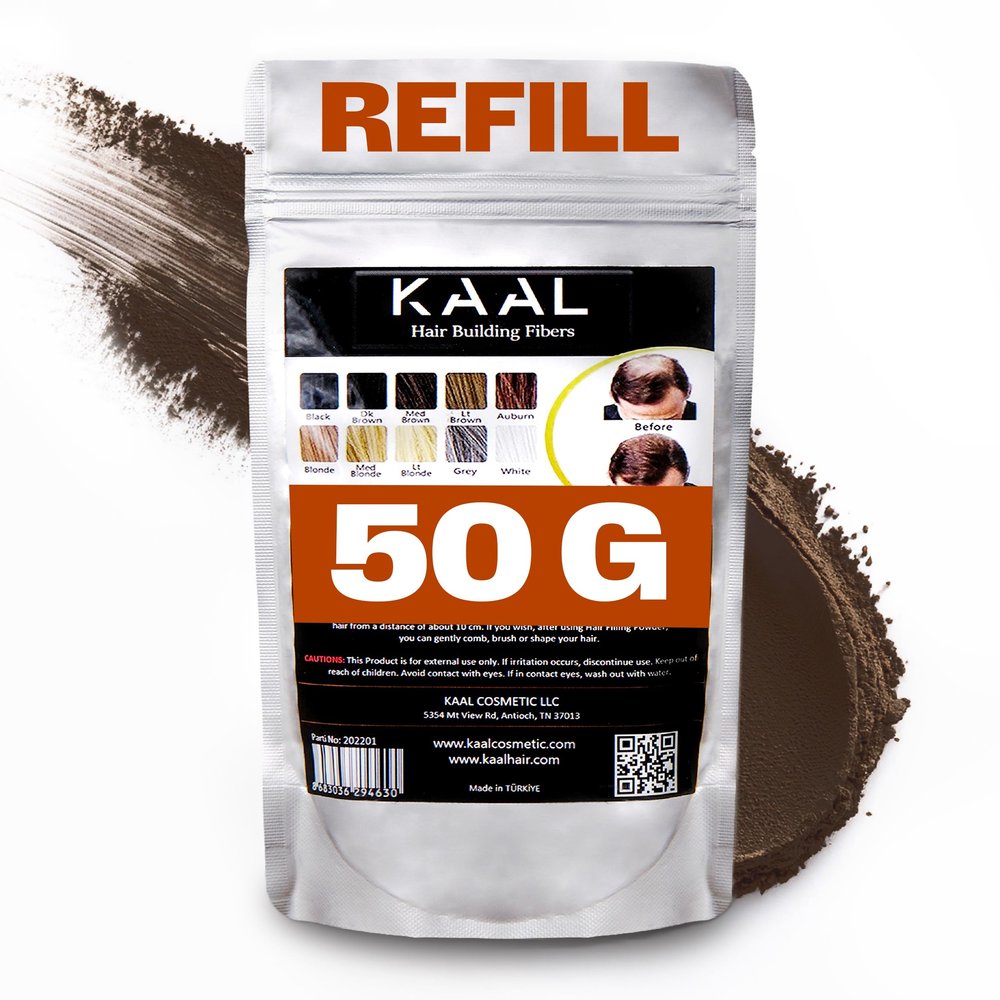 KAAL Hair Fiber Refill Pack | (1.76 oz, Medium Brown) Hair Building Fibers for Hair Loss Concealment, Texturizing Powder for Thinning Hair Areas in Men and Women
